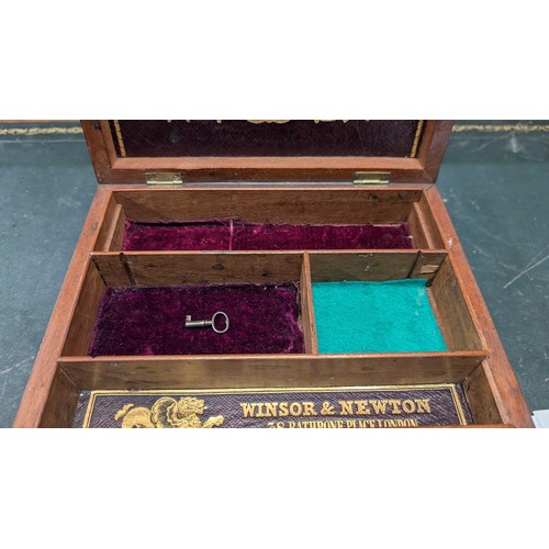 668 - Antique English Winsor & Newton Artists Paintbox Circa 1885.  Made from Mahogany with Flush Brass Ca... 