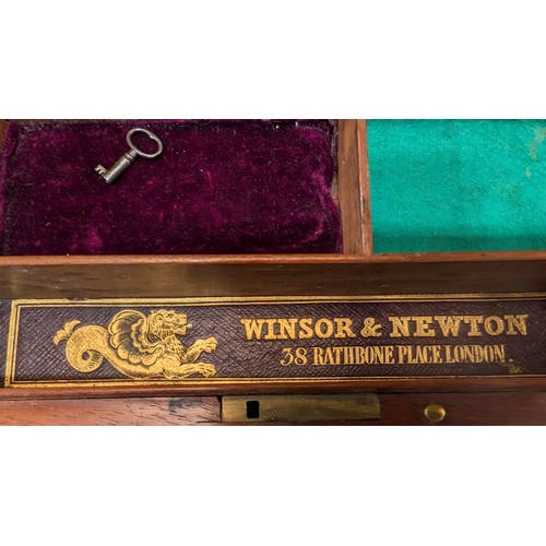 668 - Antique English Winsor & Newton Artists Paintbox Circa 1885.  Made from Mahogany with Flush Brass Ca... 