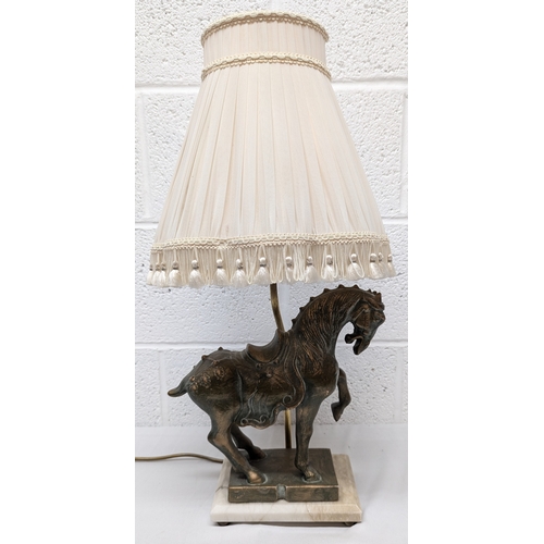 692 - A Tang Horse Lamp on Marble Base 62cm High with Shade