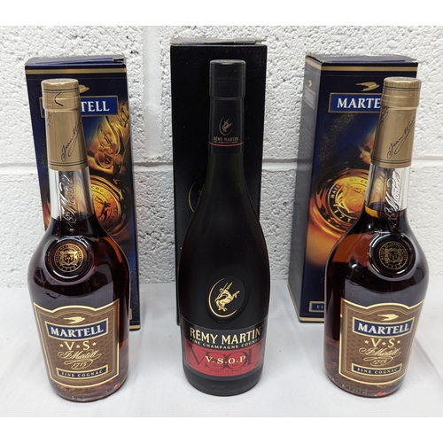 758 - 2 x Bottles of Martell VSOP and a Remy Martin VSOP Brandy