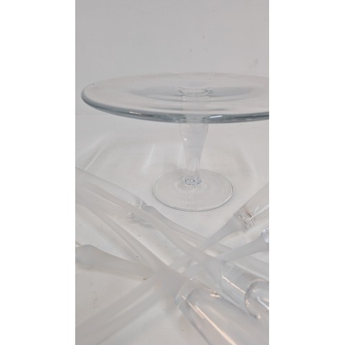 535 - Glass Cake Stand and 6 x Champagne Flutes on Stems ( you have to drink as they will not stand withou... 