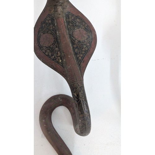 686 - Antique Long Brass Cobra Snake/Serpent Candle Sconces - Movable .  Approx 56cm Long