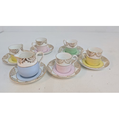 536 - A Set of Demitasse Cups and Saucers in Pastel Colours with Gold \Design - Made in China. 5 x Cups an... 