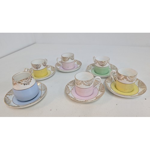 536 - A Set of Demitasse Cups and Saucers in Pastel Colours with Gold \Design - Made in China. 5 x Cups an... 