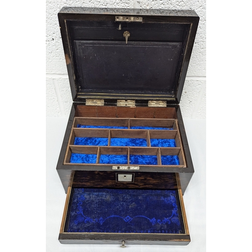 608 - A Cormondal Sewing Box Presented to Mils Smith 1860, 30.5cm x 17cm x 23cm