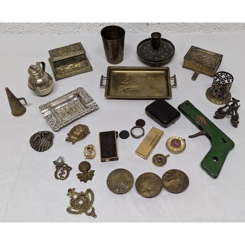 652 - An Assortment of Oddments Includes Tortoiseshell Case, Dunhill Lighter, Brassware etc.