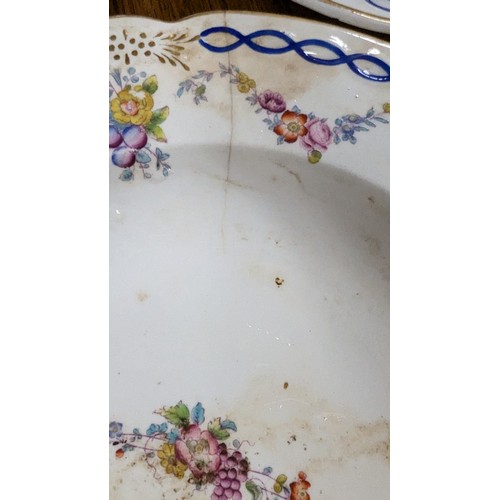 1053 - .Antique Grindley Plate & 6 Bowls ( one bowl cracked).  No Visible Cracks or Chips on others