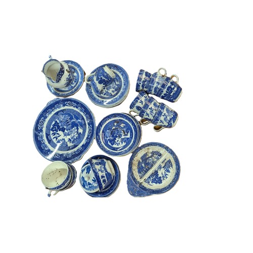 1054 - .Selection of Mixed Antique Old Willow and Other Blue and White China