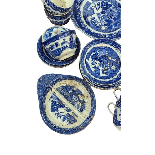 1054 - .Selection of Mixed Antique Old Willow and Other Blue and White China