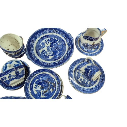 1054 - .Selection of Mixed Antique Old Willow and Other Blue and White China