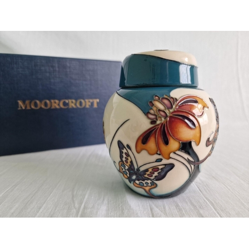 10 - Moorcroft Trial Ginger Jar with Cover, Decorated in Flowers and Butterfly, Signed to Base, with 'Moo... 