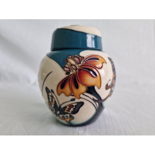 10 - Moorcroft Trial Ginger Jar with Cover, Decorated in Flowers and Butterfly, Signed to Base, with 'Moo... 