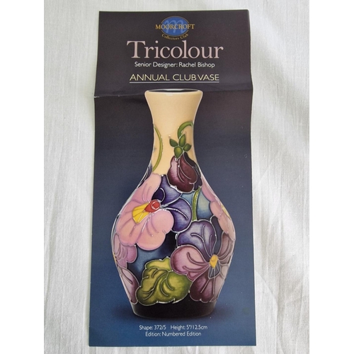 13 - Moorcroft ‘Tricolour’ 2015 Annual Club Vase, Designed by Rachel Bishop, (Shape 372/5), Limited Numbe... 