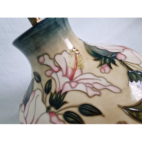 44 - Moorcroft 'Hibiscus Moon' Table Lamp, Shape 32/8, Designed by Sian Leeper, with Stamped Felt Base on... 