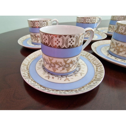 72 - Set of 6 x Vintage Tea Cups & Saucers with Matching Cream Jug and Sugar Bowl, with Pale Blue Bands a... 