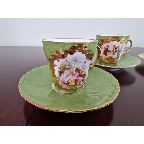 77 - 2 x Pairs of Antique Porcelain Cabinet Cups & Saucers; Kronester, Bavaria with Piccadilly Circus, Lo... 