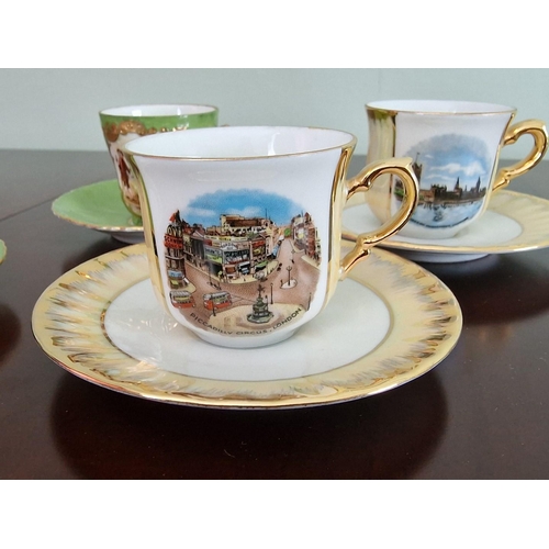 77 - 2 x Pairs of Antique Porcelain Cabinet Cups & Saucers; Kronester, Bavaria with Piccadilly Circus, Lo... 