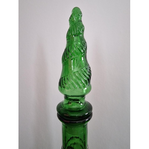 84 - Pair of Vintage Empoli Depose Italian Green Spiral Glass Genie Bottles with Stoppers, (H: 42cm), 2 p... 