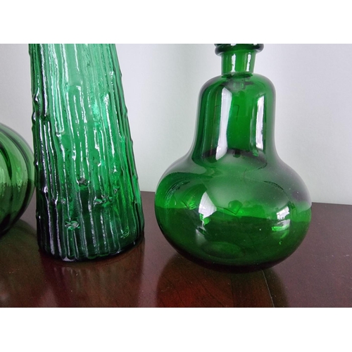 85 - 3 x Vintage Green Glass Genie Bottles with Stoppers, (Max H: 57cm), 3 pcs