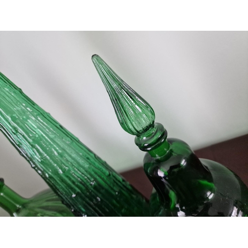 85 - 3 x Vintage Green Glass Genie Bottles with Stoppers, (Max H: 57cm), 3 pcs