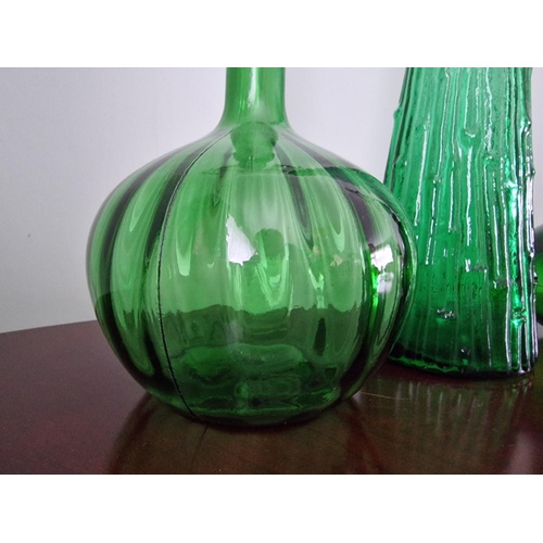 85 - 3 x Vintage Green Glass Genie Bottles with Stoppers, (Max H: 57cm), 3 pcs