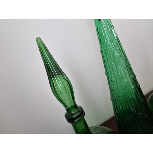 85 - 3 x Vintage Green Glass Genie Bottles with Stoppers, (Max H: 57cm), 3 pcs