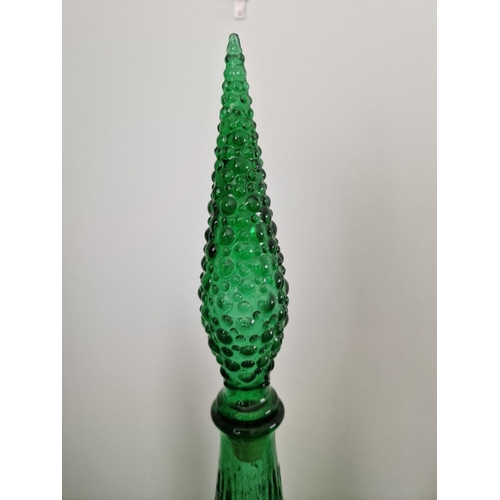 85 - 3 x Vintage Green Glass Genie Bottles with Stoppers, (Max H: 57cm), 3 pcs