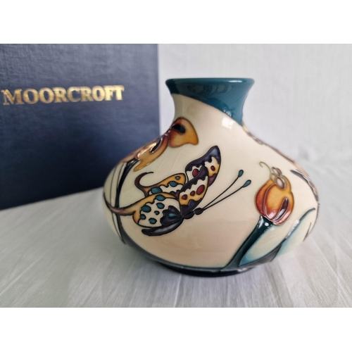 9 - Moorcroft Trial Squat Vase, Decorated in Flowers and Butterfly, Dated, 7-6-07, Signed to Base, with ... 