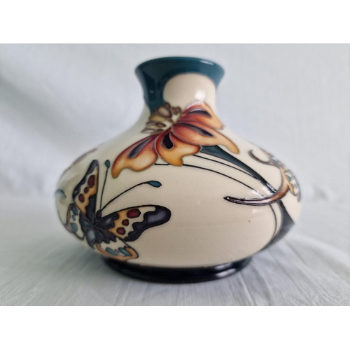 9 - Moorcroft Trial Squat Vase, Decorated in Flowers and Butterfly, Dated, 7-6-07, Signed to Base, with ... 