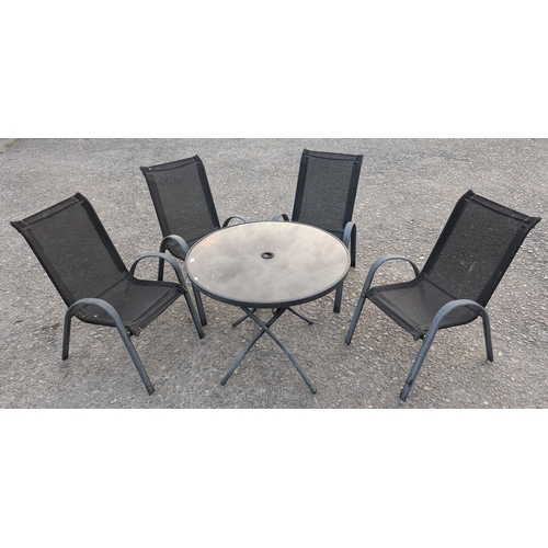 1462 - .Black Garden Table and 2 x Chairs