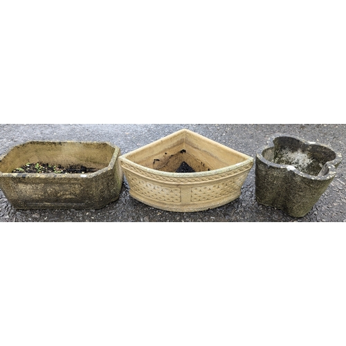 1458 - .3 x Concrete Planters - Corner Planter is 46 x 46 x 60cm