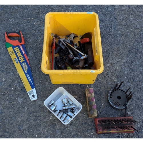 1483 - ..Box of Tools Inc. Saws. Sockets and Metal Items etc.