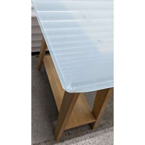 1130 - .A Glass Topped Pedestal Table With Drawers - Slight Chipping To Glass Top