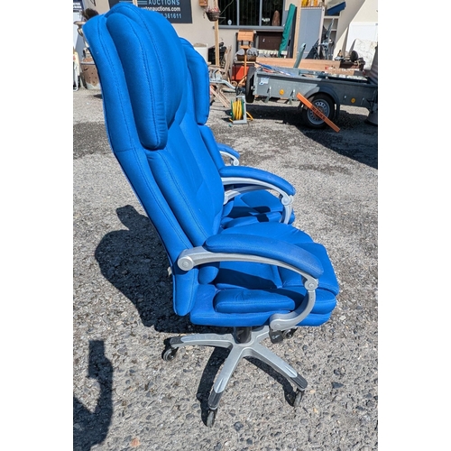 1418B - .2 Blue Adjustable Swivel Office Chairs - One With Small Tear As Pictured