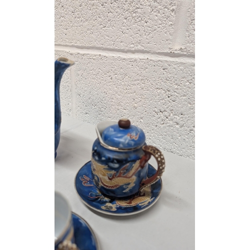 1180 - .Antique Japanese Eggshell Porcelain Tea Set With Hand Painted Dragon And Beaded Handles