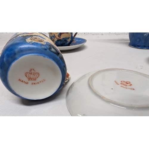 1180 - .Antique Japanese Eggshell Porcelain Tea Set With Hand Painted Dragon And Beaded Handles