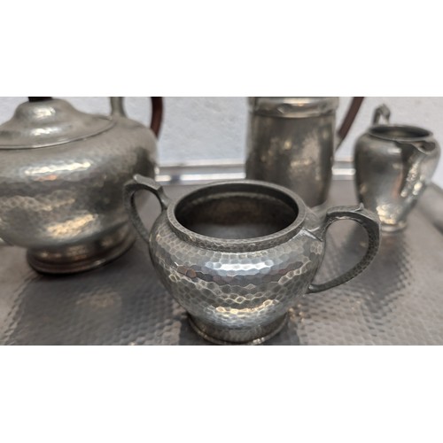 1160 - .Vintage Art Deco Hampshire Pewter Teaset With Tray Circa 1920's