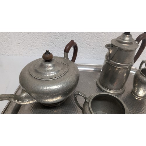 1160 - .Vintage Art Deco Hampshire Pewter Teaset With Tray Circa 1920's