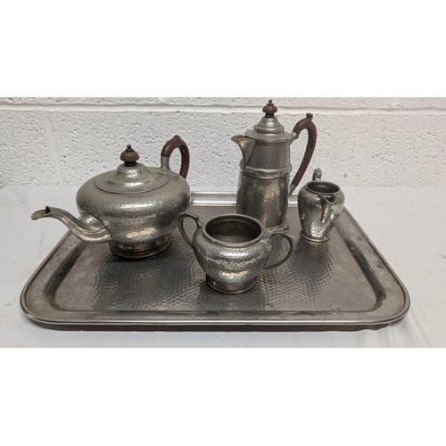 1160 - .Vintage Art Deco Hampshire Pewter Teaset With Tray Circa 1920's