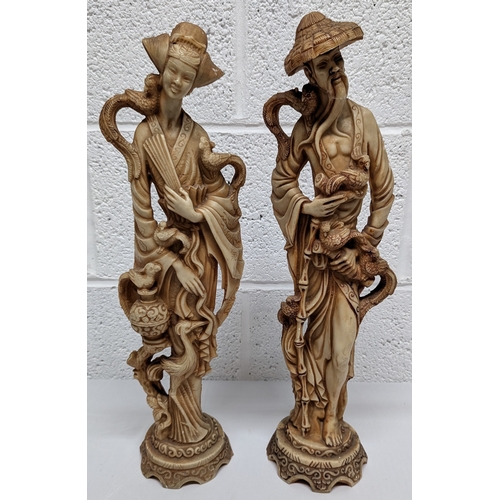 871G - .A Large Pair of  Chinese Resin Figures 50cm High  (repair to mans head)