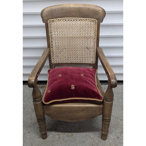 762 - ..An Antique Child Commode Chair And Cushion - 62cm High