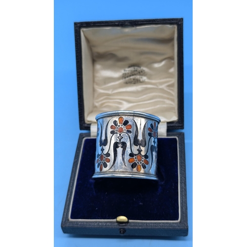 15 - An Antique Russian Hallmarked Silver (55 gms) Enamelled Napkin Ring in 'Dearling - 79 High St Croydo... 