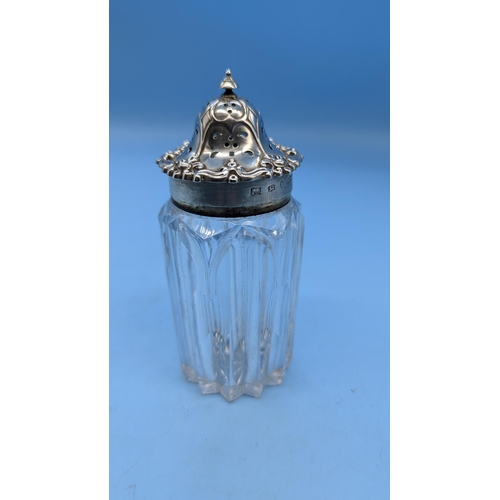 18 - An 1844 WH & Co. Cut Crystal and Hallmarked Silver Topped Sugar Sifter (12.5 cm)