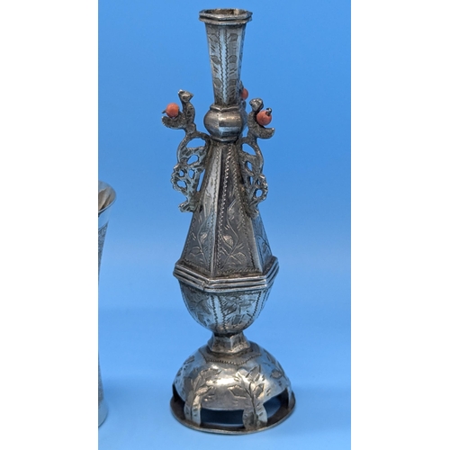 19 - Arabian Kohl Bottle & Wine Cup & White Metal Jug