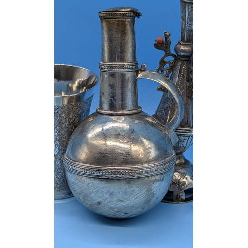 19 - Arabian Kohl Bottle & Wine Cup & White Metal Jug