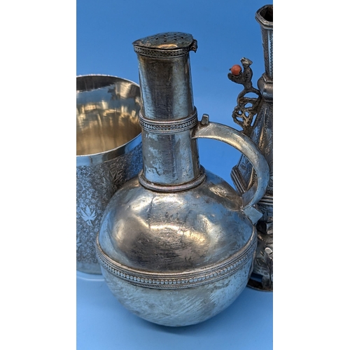 19 - Arabian Kohl Bottle & Wine Cup & White Metal Jug