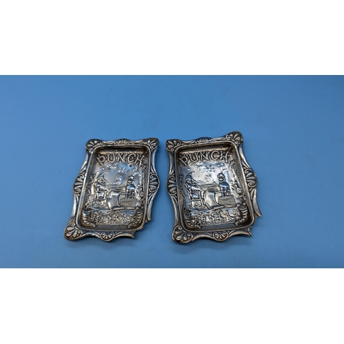 23 - A Pair of Mr Punch Sterling Silver 1897 Deakin & Francis Pin Trays (Corner missing on end) 54 gms