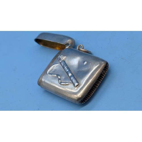 29 - A Golfing Themed Hallmarked Silver Vesta Case