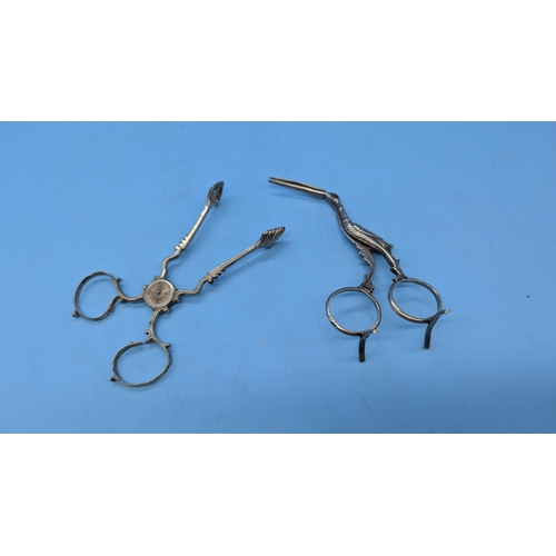 30 - A pair of Georgian Silver Stork Midwife Scissors and White Metal Sugar Nips