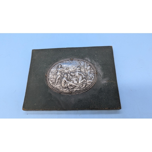 37 - A White Metal Plaque 'The Pleasures of Wine' Size: 9 x 7 cm